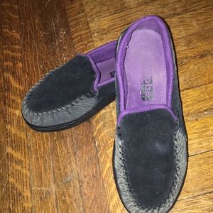 Grey and purple moccasins